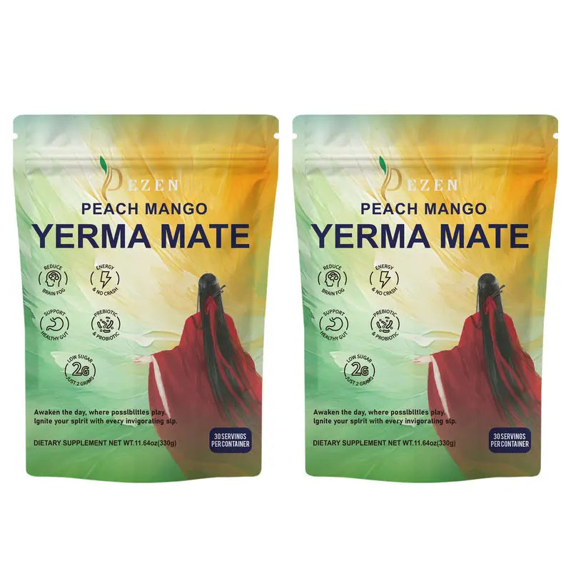 DEZEN Yerba Mate Tea Bags Peach Mango Prebiotics and Probiotics Supplements DEZEN