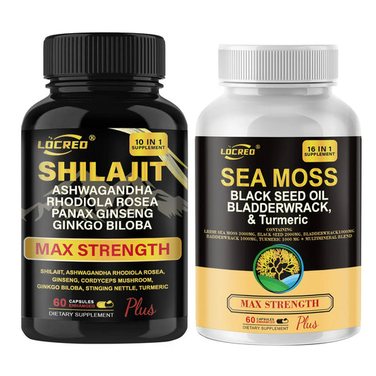 Pure Himalayan Shilajit & Sea Moss Capsules Combo Pack for Workout Enhancement, Immunity & Energy Support, Enhance Stamina, 2 Pack (60 Each)