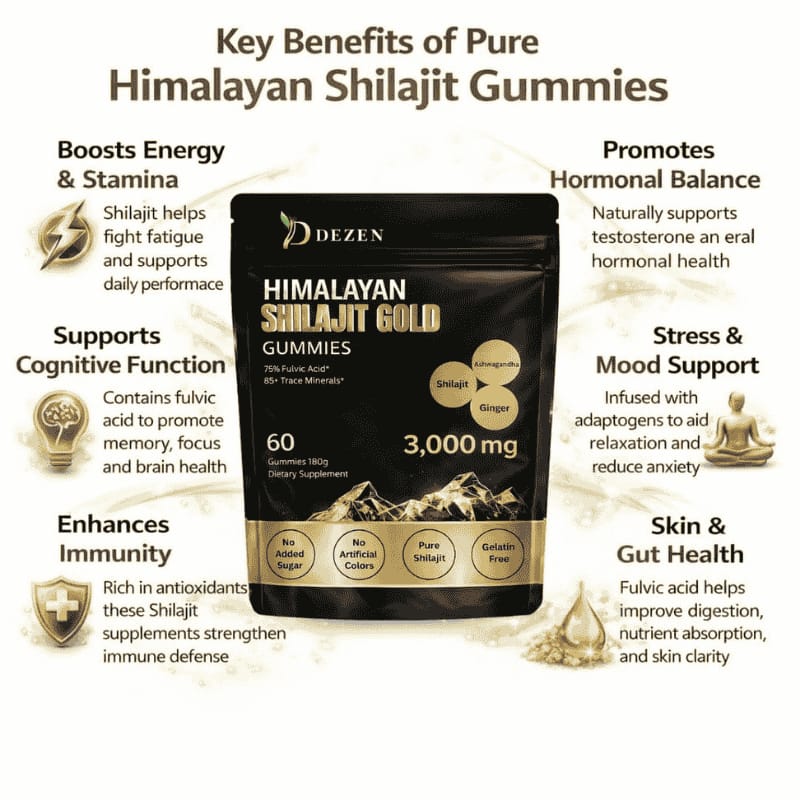 Shilajit Gummies with Ashwagandha, Ginger, Turmeric, Ginseng, 60 Count Each Bag