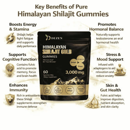 Shilajit Gummies with Ashwagandha, Ginger, Turmeric, Ginseng, 60 Count Each Bag