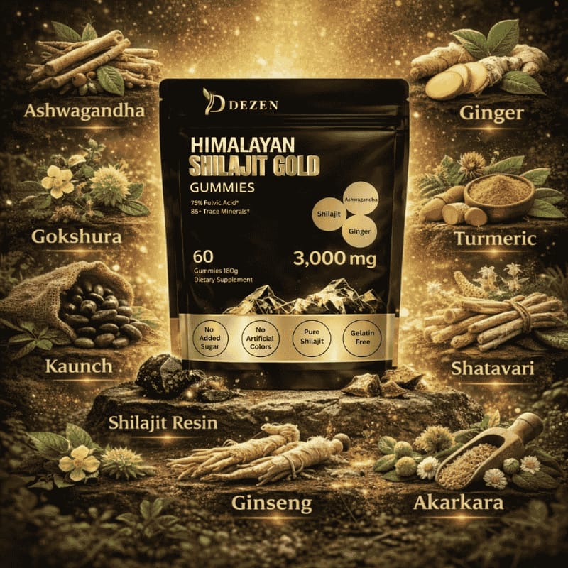 Shilajit Gummies with Ashwagandha, Ginger, Turmeric, Ginseng, 60 Count Each Bag