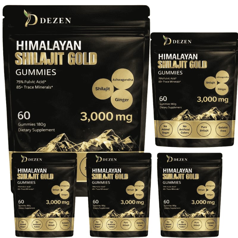 Shilajit Gummies with Ashwagandha, Ginger, Turmeric, Ginseng, 60 Count Each Bag