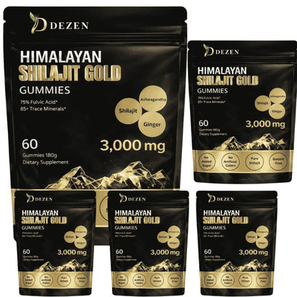 Shilajit Gummies with Ashwagandha, Ginger, Turmeric, Ginseng, 60 Count Each Bag